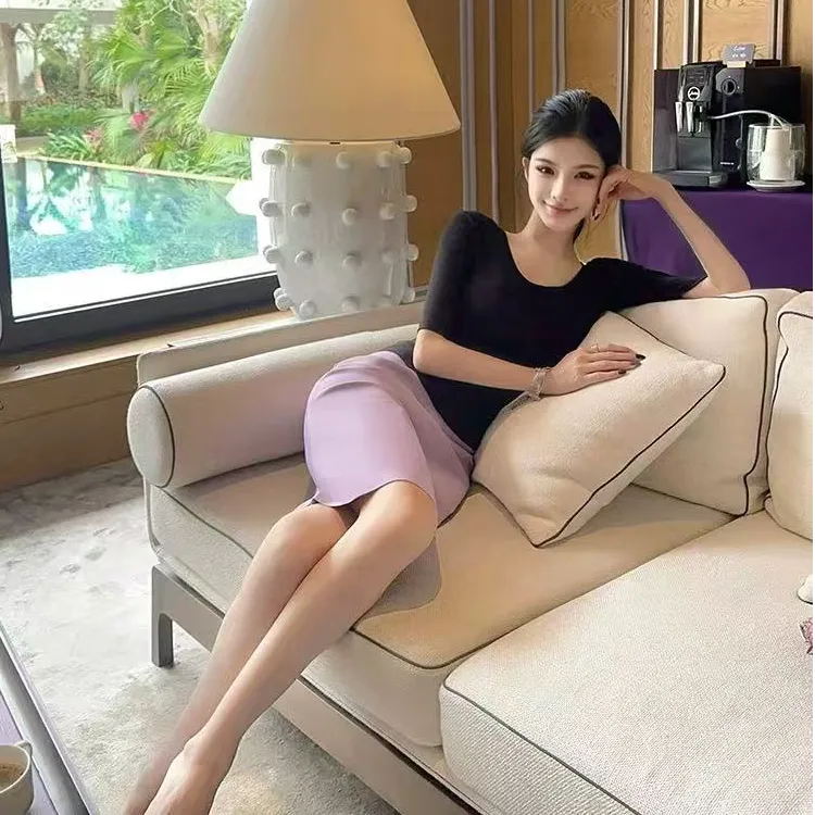 2025夏季新款纯欲甜美风小众修身短袖上衣女配高腰显瘦半身裙套装