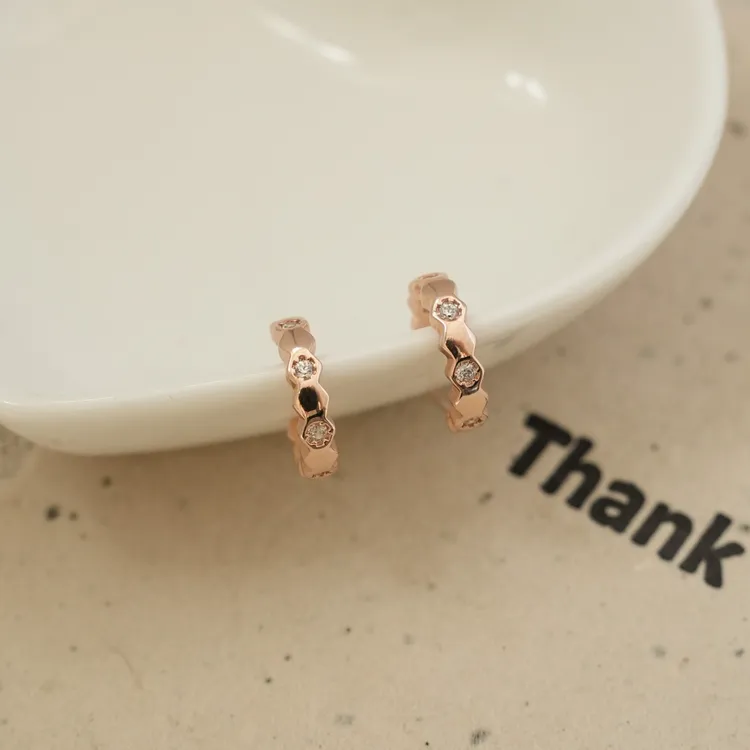 铜合金耳饰 【小蜂巢耳圈】玫瑰金蜂巢耳环女简约百搭无耳洞耳夹