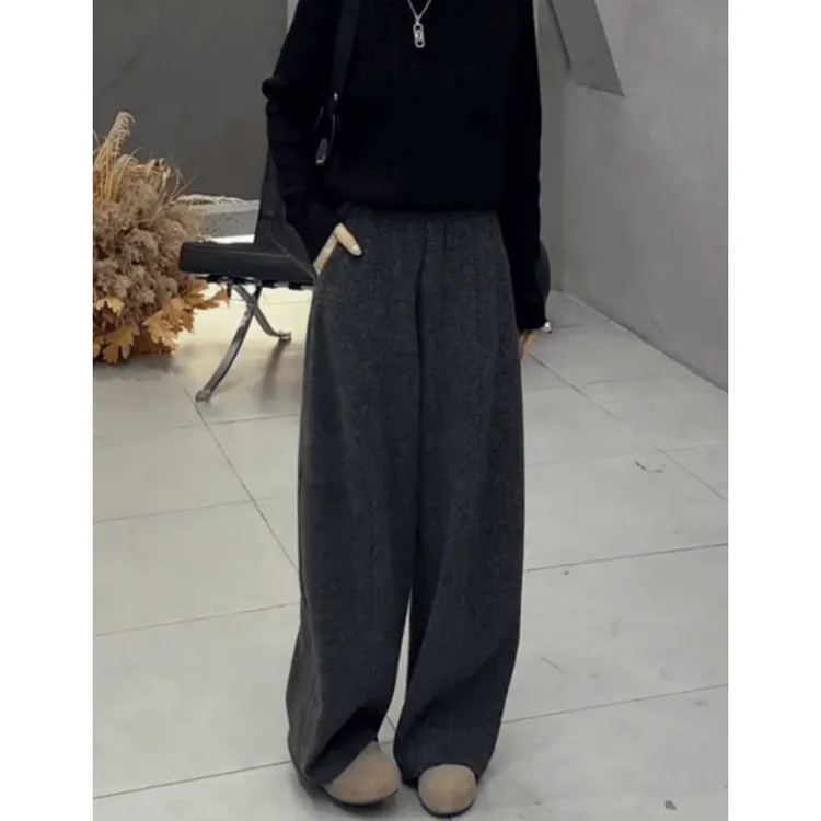 5007韩系慵懒风时尚休闲裤女2025年秋冬新款加绒高腰显瘦阔腿裤