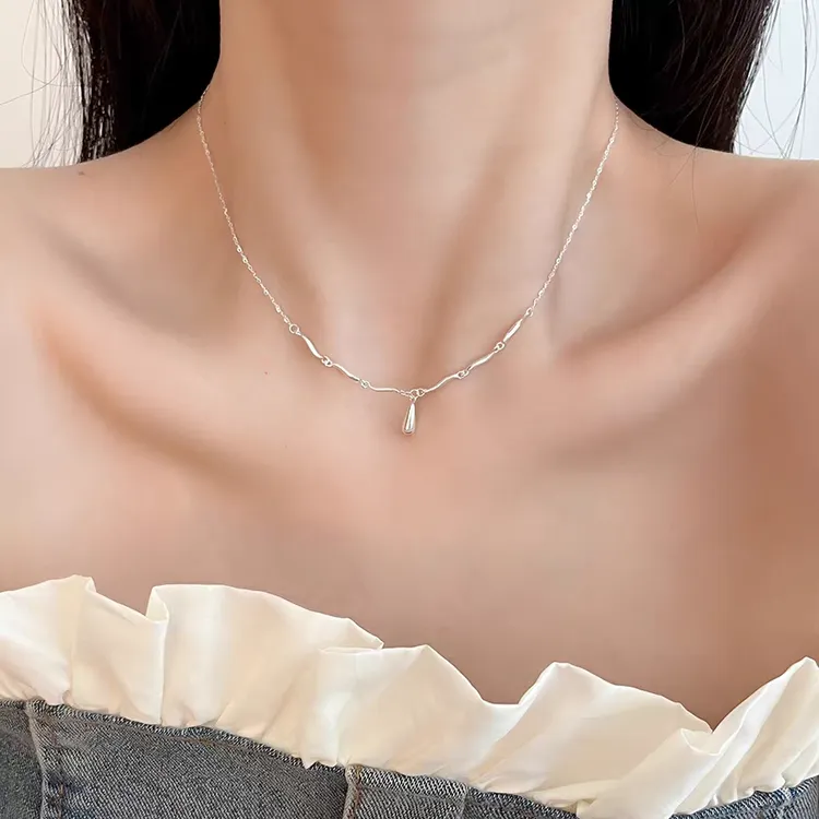 坠链均925银 十里间【水滴｜纯银】s925银项链通勤职场波浪锁骨链