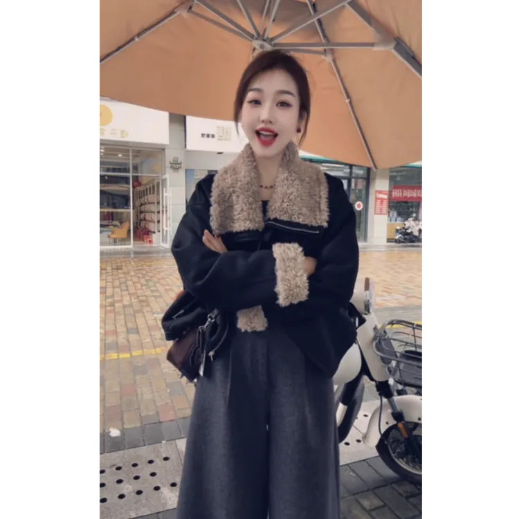 2025冬季新款时尚气质慵懒风宽松休闲百搭外套裤子两件套