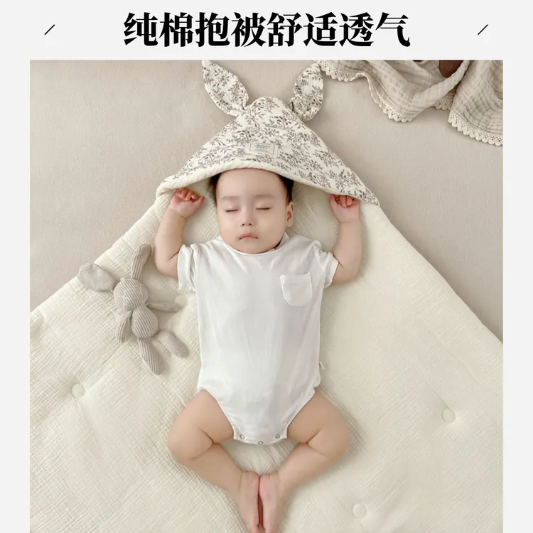 新生儿抱被婴儿纯棉产房春婴儿包被秋冬加厚抱被可机洗大耳朵抱被