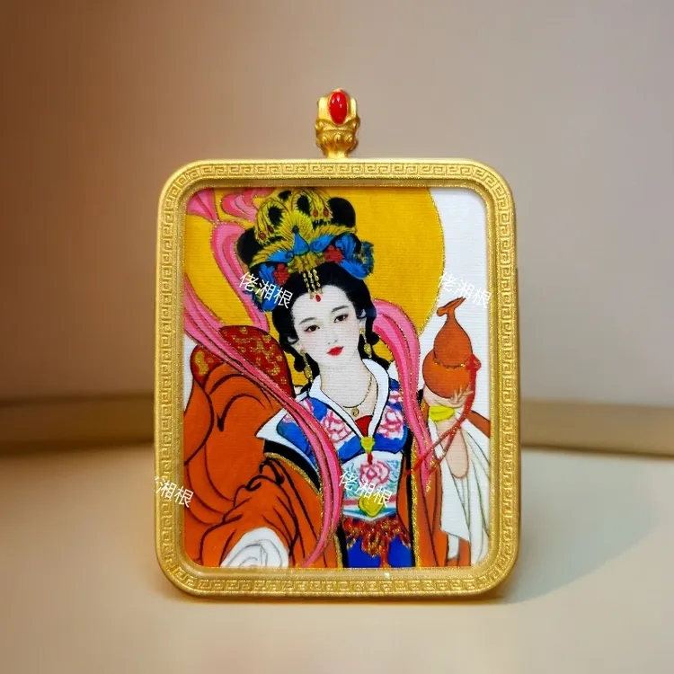 佬湘根九天玄女唐卡吊坠双面手工挂坠精美毛衣链挂件脖子配饰定制