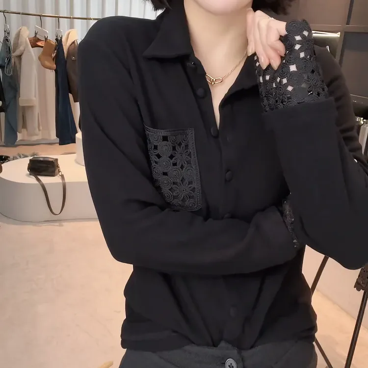 2025秋冬新款双面绒衬衫领设计感百搭长袖显瘦上衣款女LK2508109