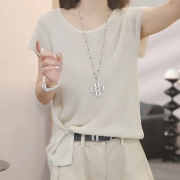 设计感时尚气质休闲毛衣上衣2025夏季新款百搭简约宽松洋气针织衫