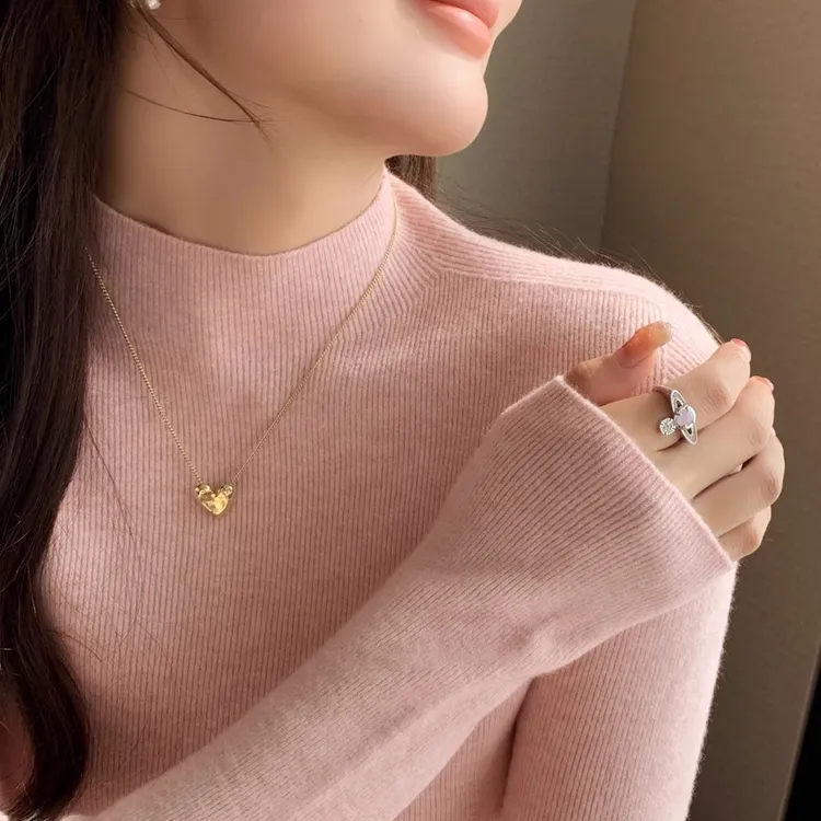 2025秋冬季新款无痕一体毛衣女内搭半高领打底衫时尚洋气长袖针织