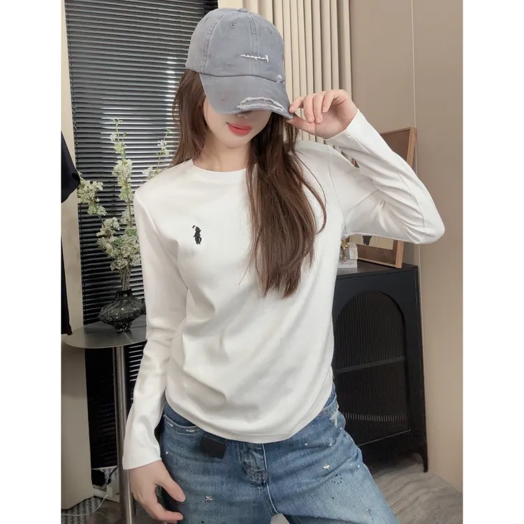 秋冬韩版ins圆领时尚百搭休闲简约T恤刺绣长袖T恤女内搭打底衫