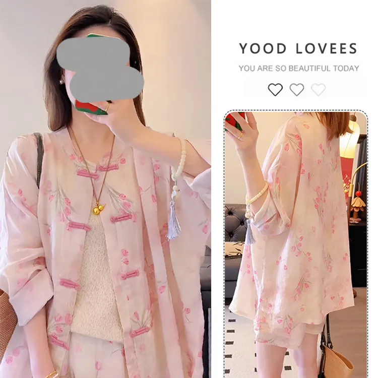 新中式国风套装2025夏季高级感别致气质盘扣印花衬衫短裤两件套