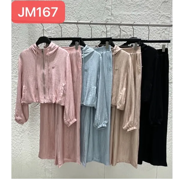 JM167秋季新款四色褶皱设计时尚百搭休闲套装