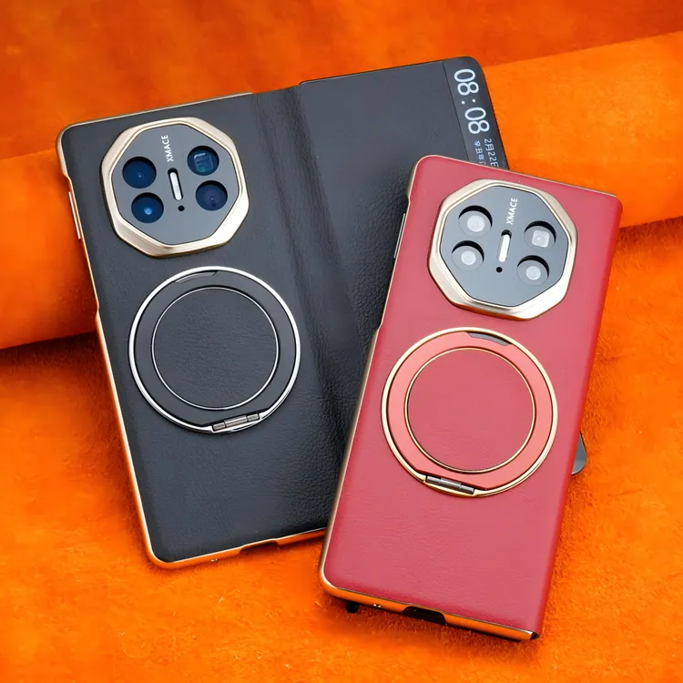 适用华为 Mate X5手机壳X6新款真皮智能翻盖荔枝纹旋转支架高档商