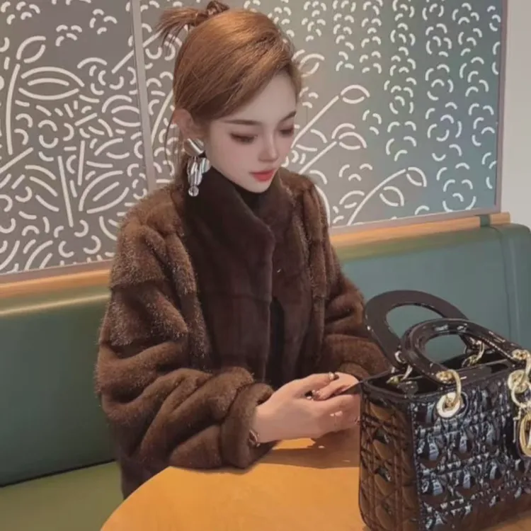 2025立领常规款短款珍珠貂短外套宽松厚款毛绒上衣时尚百搭8875