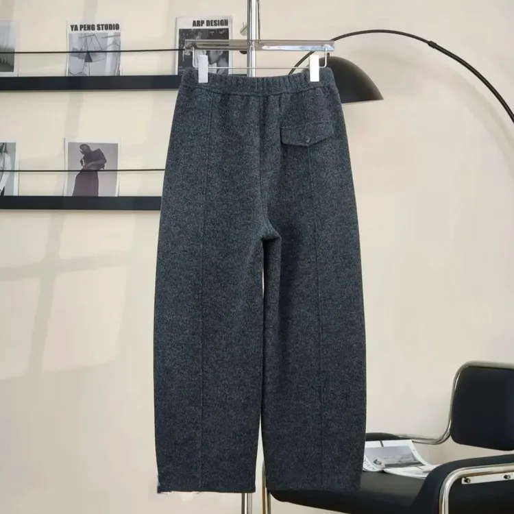 绵羊毛弯刀直通裤2025冬新款九分加厚显瘦休闲裤女裤