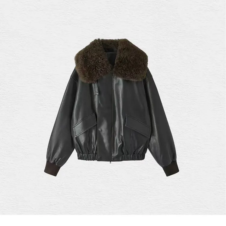 WE Lemaire全植鞣头层绵羊皮羊毛领白鹅绒真皮羽绒服女款夹克外套