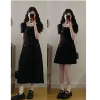 2025夏大码女装气质口袋牛仔时尚连衣裙胖MM藏肉黑色牛仔裙1553