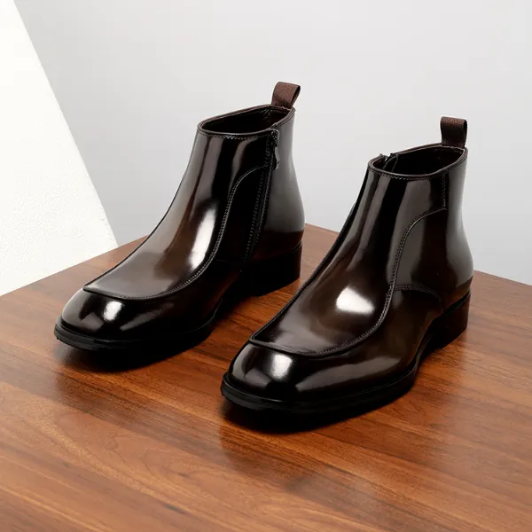 冬季英伦切尔西靴男靴亮面方头真皮短靴子男士正装加绒高帮皮靴子