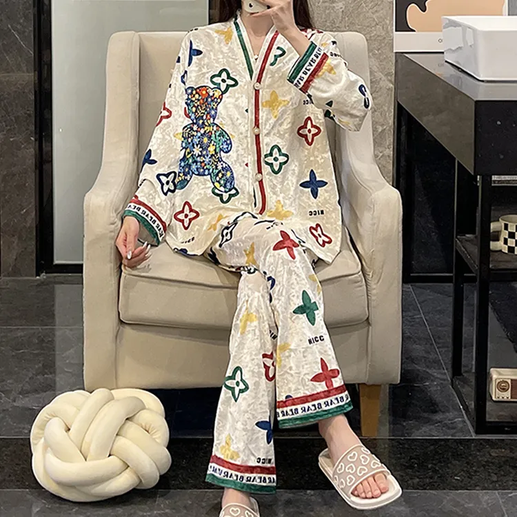 JODEBENFOT约蒂宾弗睡衣女春秋季金丝绒长袖可外穿卡通家居服套装