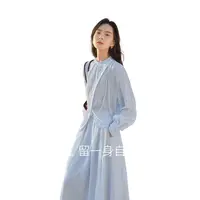 对白国风设计感连衣裙套装女衬衫半身裙欧若风两件套DYZB-EDZ011