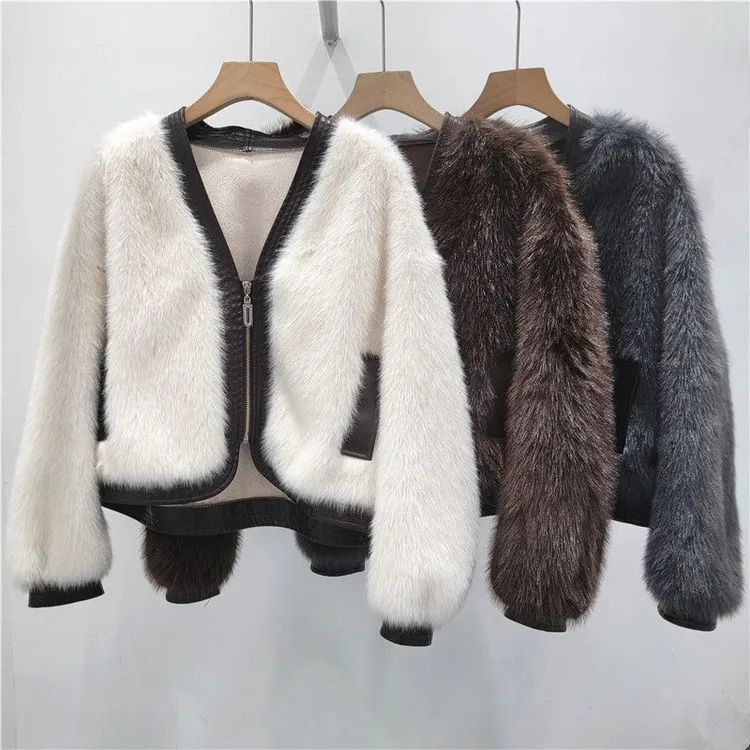 海宁水貂整貂皮草外套女短款2025年冬季新款皮毛一体毛毛绒大衣