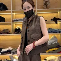 8189秋季新品个性休闲时尚翻领短款水洗PU皮马甲