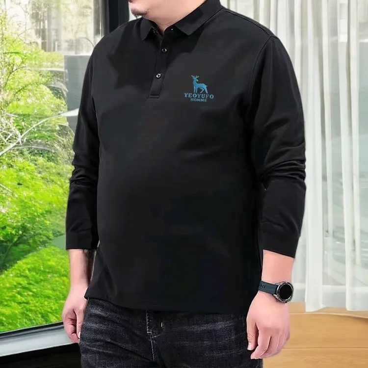 胖子加肥加大码Polo衫纯色春秋季翻领上衣长袖打底衫中老年爸爸装