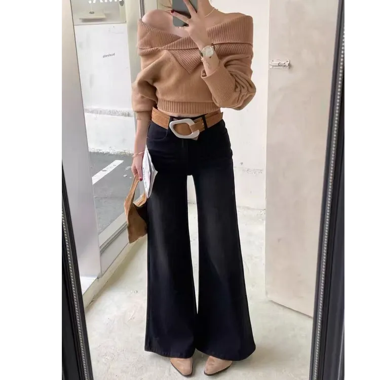 王永家~36003加厚绒弹力直筒大阔腿牛仔裤