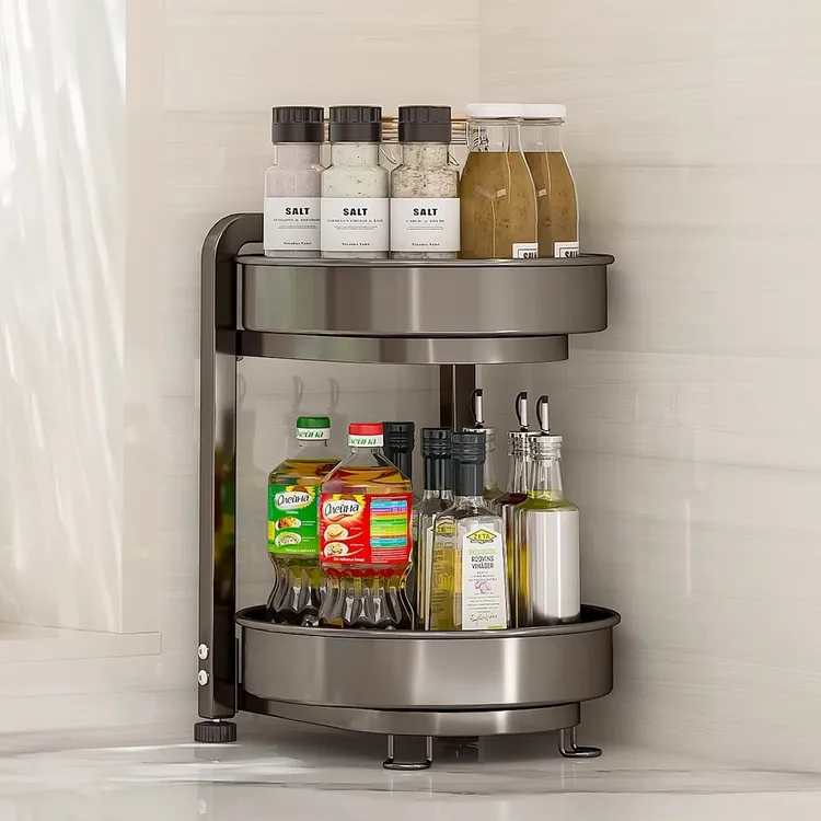 旋转调料置物架厨房调料品架子双层家用台面转角佐料调味品收纳架