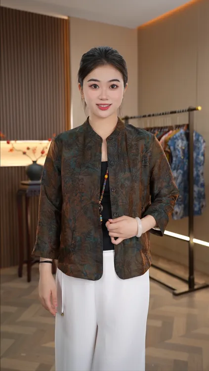 [古锦藏春-双面穿外套]中式高档暗纹双面提花双面穿外套