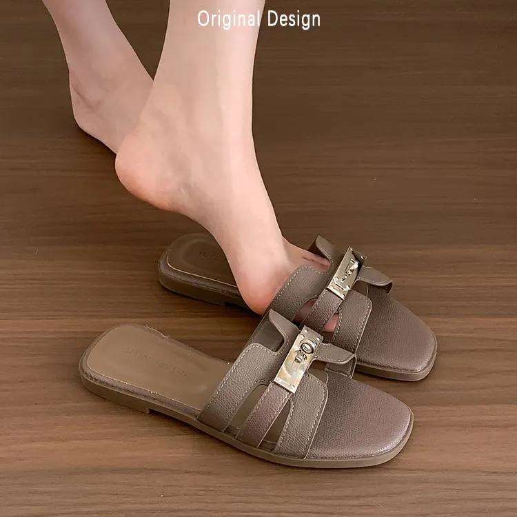 荔枝纹时髦老钱风~！显瘦ins 温柔夏季凉拖鞋女懒人外穿平底拖鞋