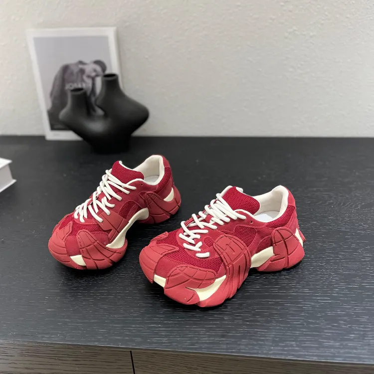 2025早秋新款老爹鞋小个子5cm松糕底百搭小众系带休闲女时尚透气