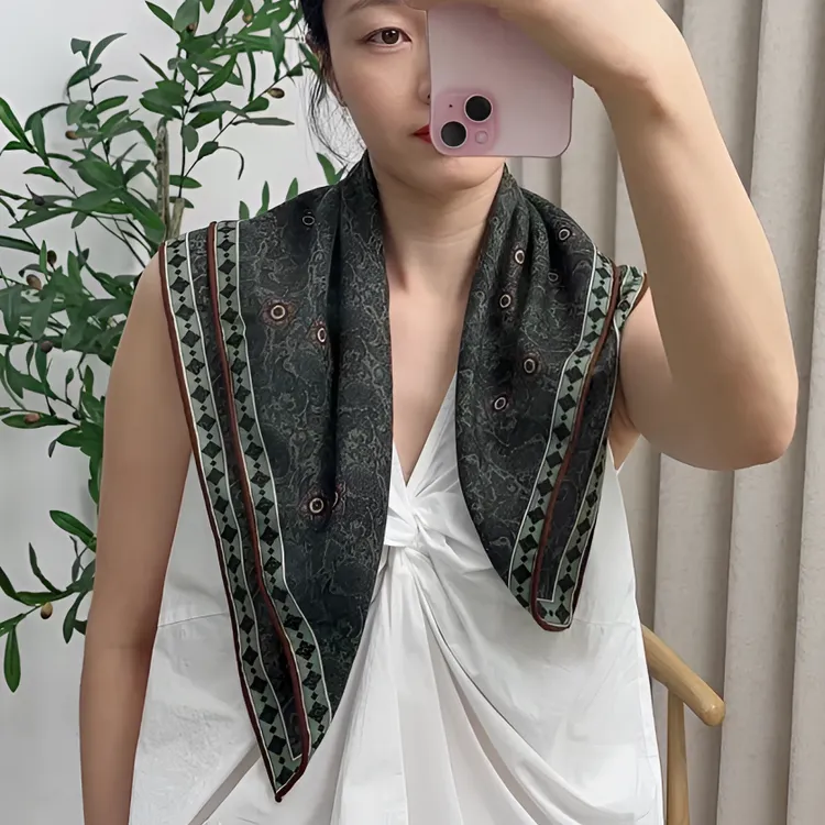 【意式绿色腰果】62cm丝毛方巾气质百搭真丝羊毛高级腰果围巾丝巾