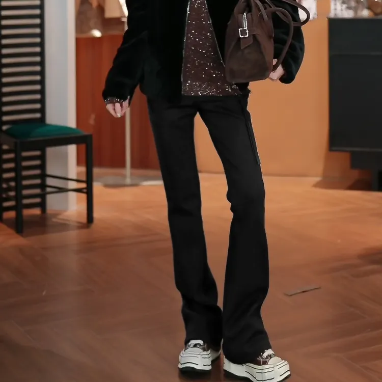 溶溶【修腿神裤】RONGRONG  热力感发热恒温厚绒显腿长马蹄裤W1031