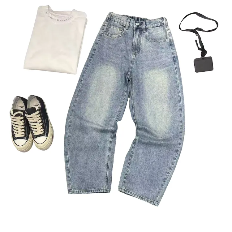 2026新款 水洗蓝弯刀牛仔裤男士5677-5做旧潮牌宽松休闲长裤