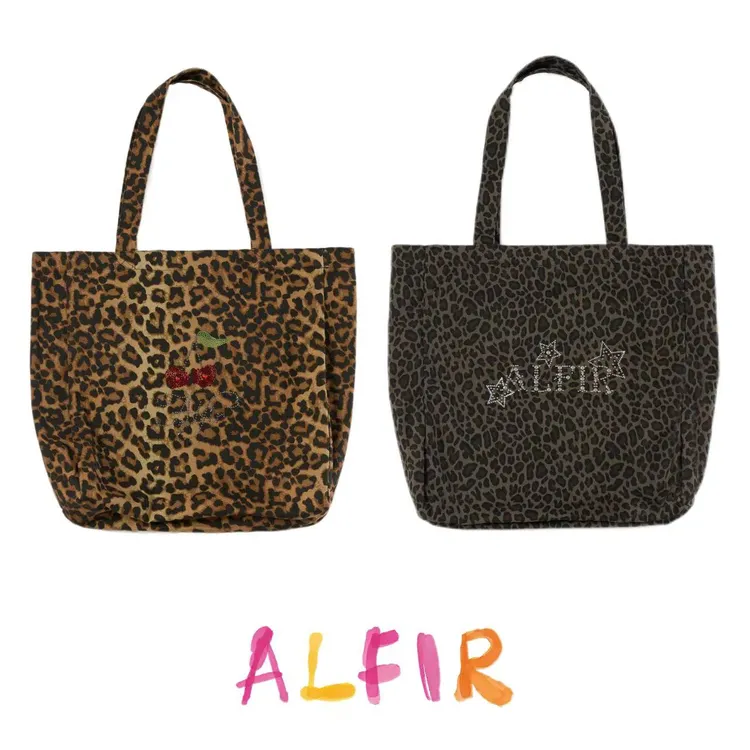 Alfir·豹纹镶钻帆布包 时尚豹纹设计感通勤百搭大容量单肩帆布包