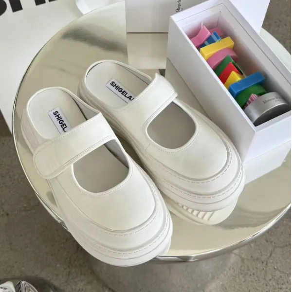 诗歌兰女鞋夏季新白色包头拖鞋韩版时尚百搭平底圆头休闲拖007-35