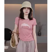【LIbaibai】夏季新款显瘦粉色海豚薄款短袖T恤上衣BB-2344