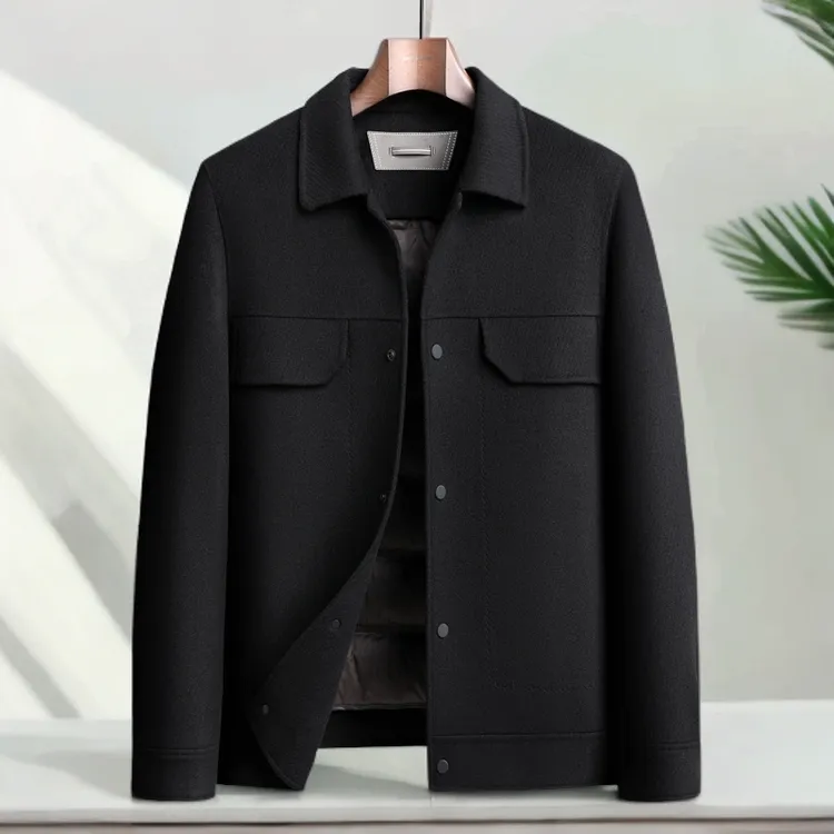 男士双面呢保暖加厚男装呢子内胆翻外套防风夹克中年大衣男款冬季