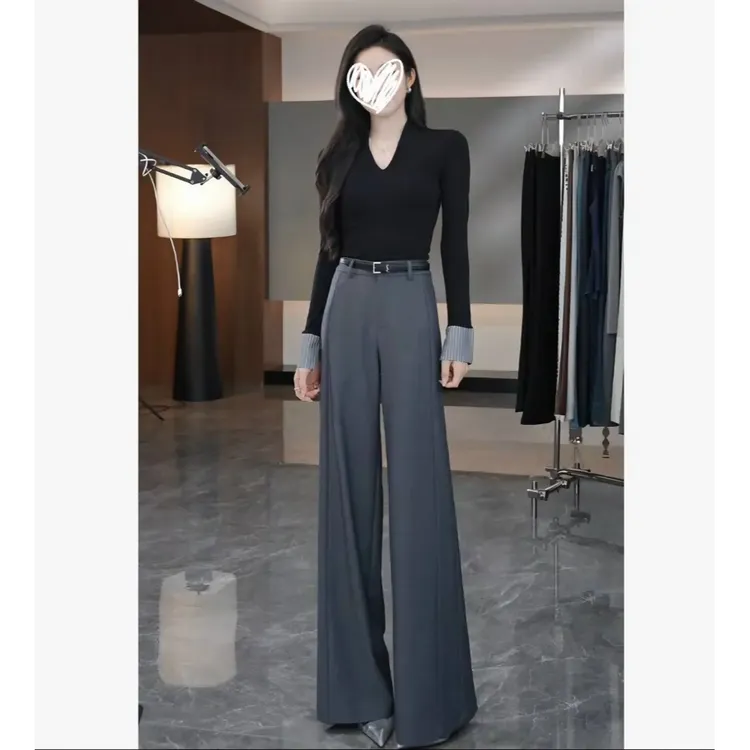 2025秋季新款法式轻奢高级感拼接条纹袖上衣+气质休闲裤时尚套装