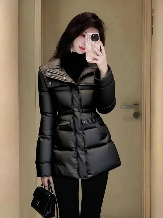 【现货】冬天韩系超好看不臃肿显瘦厚实保暖收腰黑色女士棉服外套