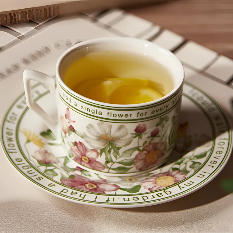 法式高级感向阳花卉陶瓷马克杯杯碟下午茶杯碟咖啡杯碟花茶杯具