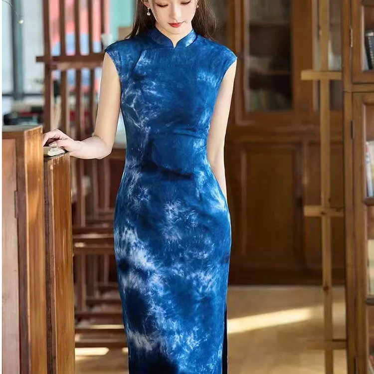 四姑娘| 蓝色情书| 蓝色港工无袖旗袍2025新款改良日常新中式民国