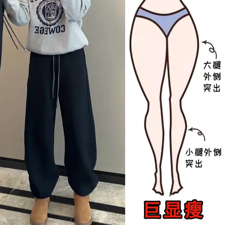 冬季新款韩系时尚简约气质加绒休闲百搭运动风显瘦高腰宽松卫裤