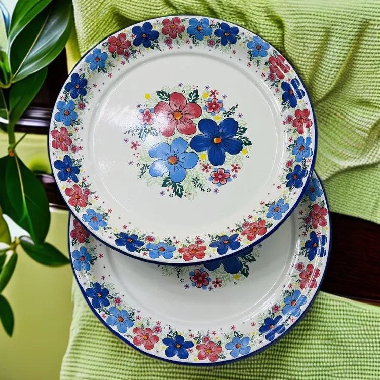 新疆包邮 【30cm盛夏一对盘】 家用好用珐琅彩盘碟一对