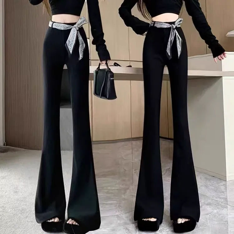 秋季新款韩版时尚高腰显瘦弹力微喇女裤（含加绒）