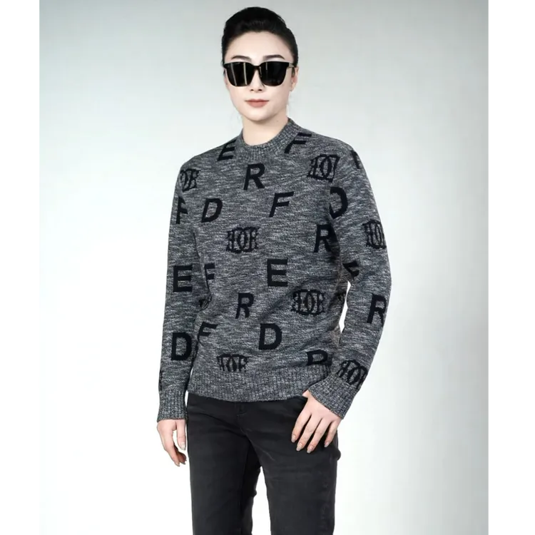迪卡里奥费雷男士羊毛毛衣53MY122冬款男装时尚黑灰色织羊毛毛衣