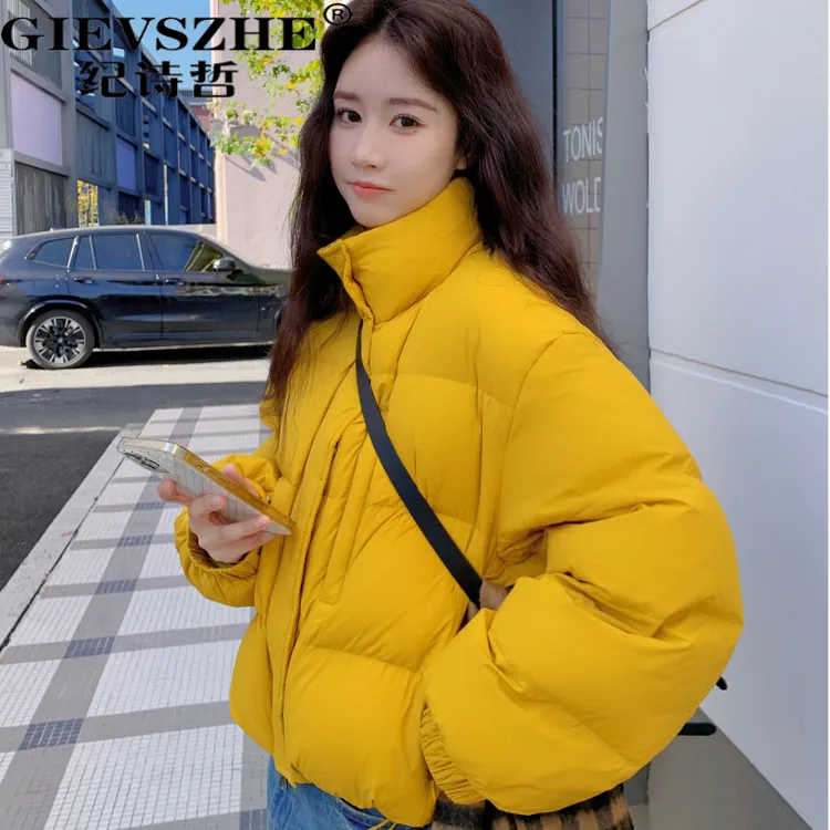 纪诗哲黄色短款立领羽绒服女款2025新款冬季小个子巨好看的外套