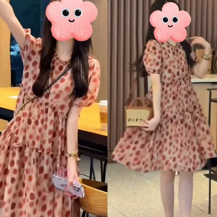 爆款超好看设计感圆领波点连衣裙女2025夏季新款气质显瘦a字裙子