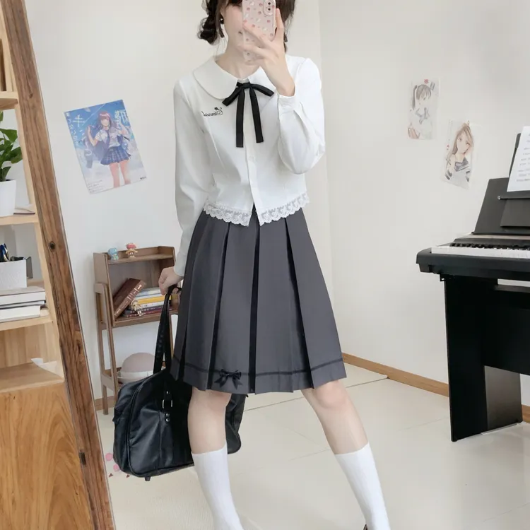 【花泠中】学院风jk制服套装财阀千金女装箱褶裙收腰甜美衬衫上衣