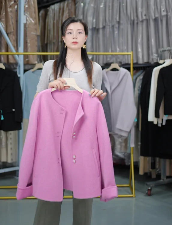 【小香风】春秋季高端时尚双面羊毛圆领短款上衣气质女士小香风外套