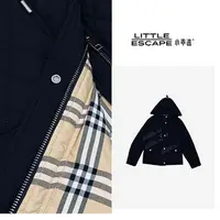 小乖逃双面穿!黑色棉服外套格子内里巴家立体格子轻奢N95162