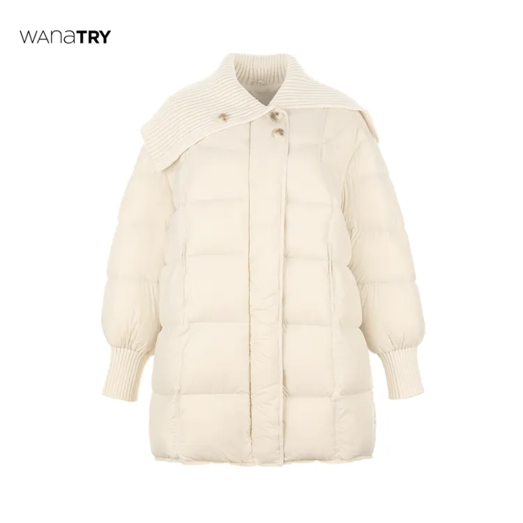 【自播专享】wana try 90绒米白色针织围领式云朵感羽绒服